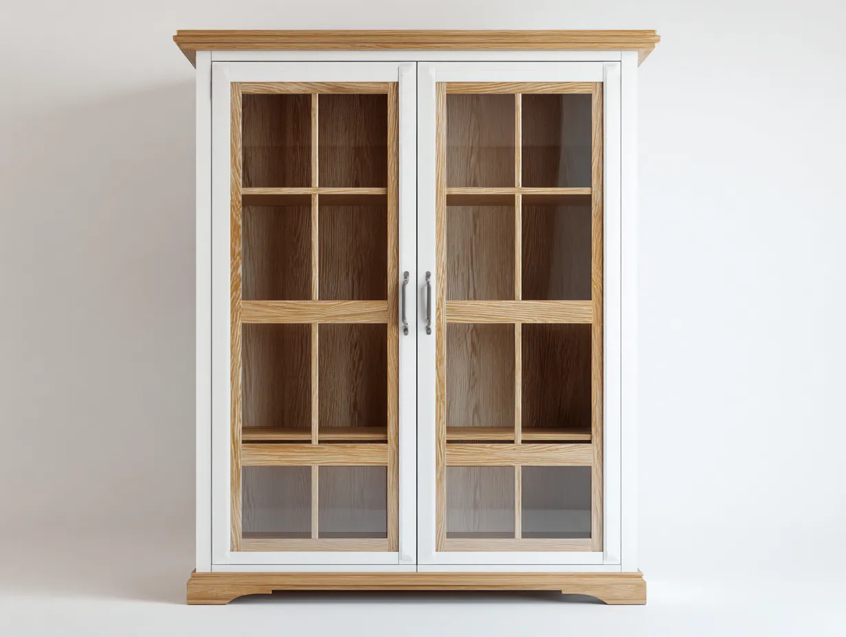 Vitrine-bois-verre-100 x 48 x 150 cm-chêne naturel-blanc-style classique moderne-Damoocorner
