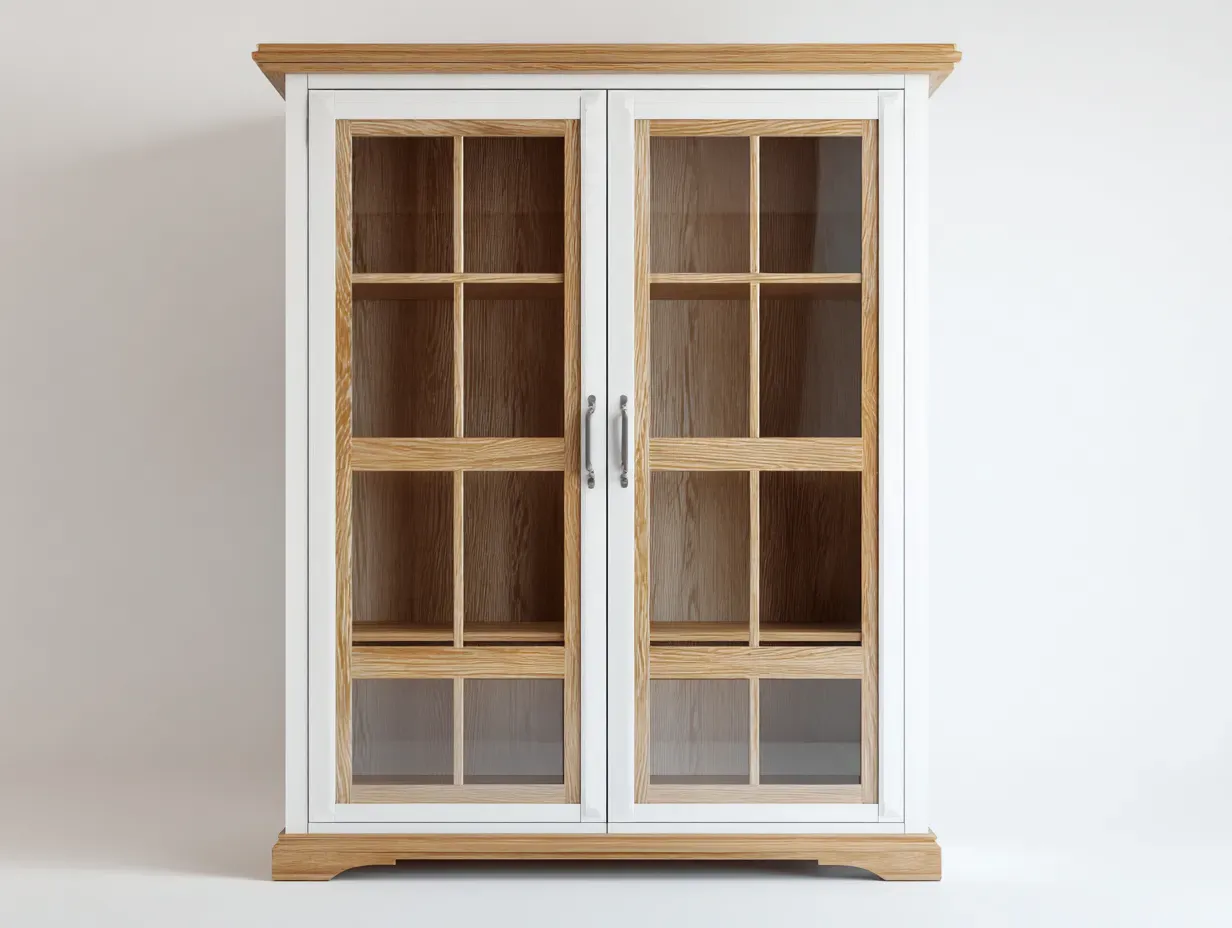 Vitrine-bois-verre-100 x 48 x 150 cm-chêne naturel-blanc-style classique moderne-Damoocorner