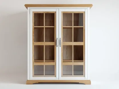 Vitrine-bois-verre-100 x 48 x 150 cm-chêne naturel-blanc-style classique moderne-Damoocorner
