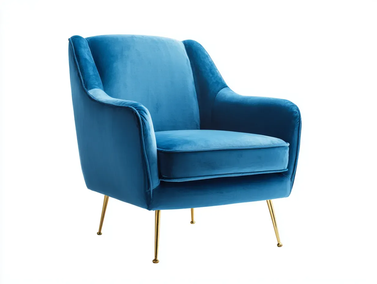 Fauteuil-velours-métal-85 x 79 x 87 cm-bleu-style moderne-Damoocorner
