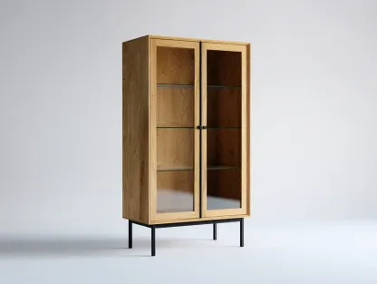Vitrine-bois-verre-métal-84 x 41 x 172 cm-chêne naturel-noir-style scandinave-Damoocorner