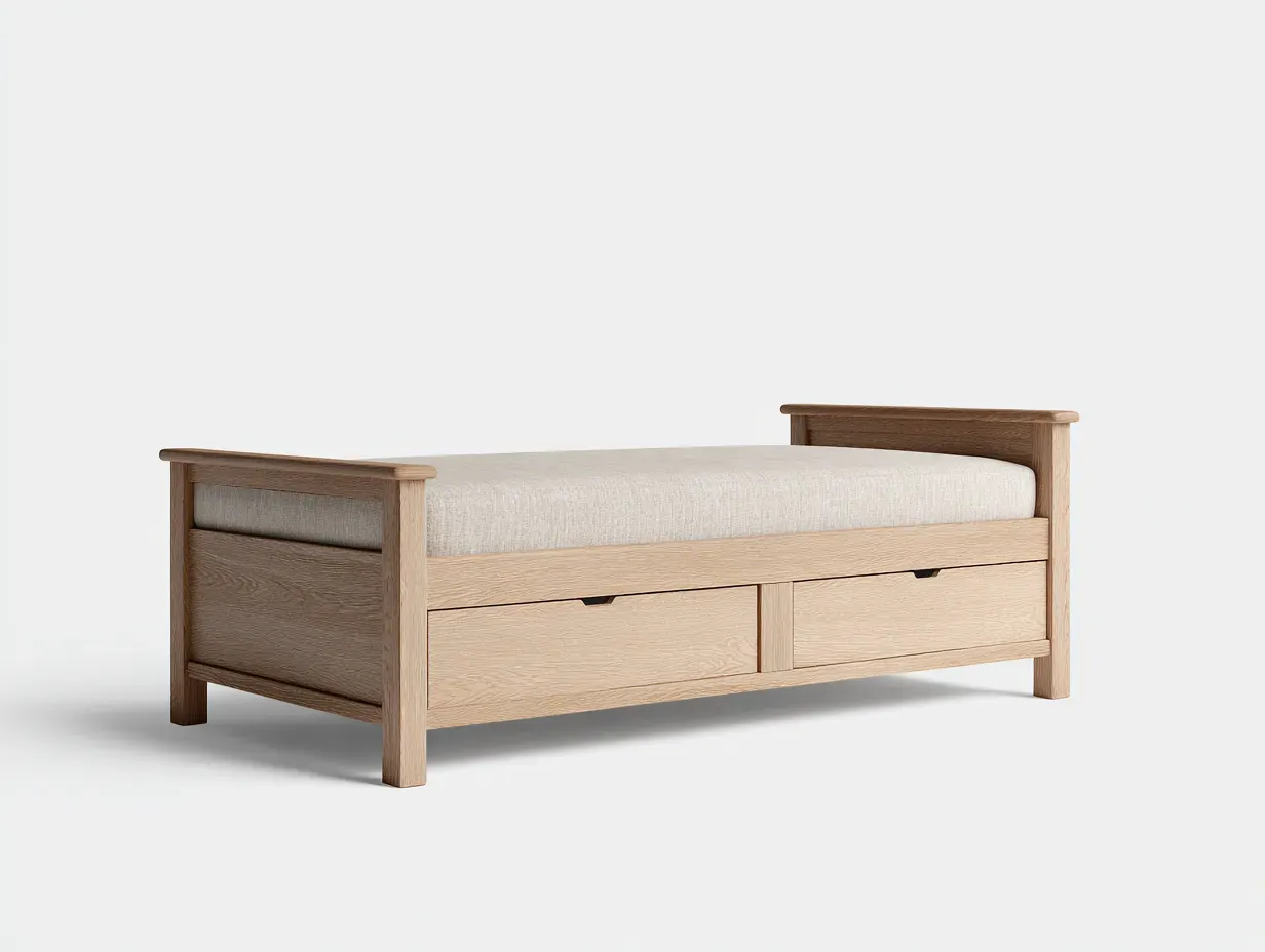 Lit simple-bois massif-tissu-205 x 98 x 78 cm-chêne clair-beige-style moderne-Modiiohaus