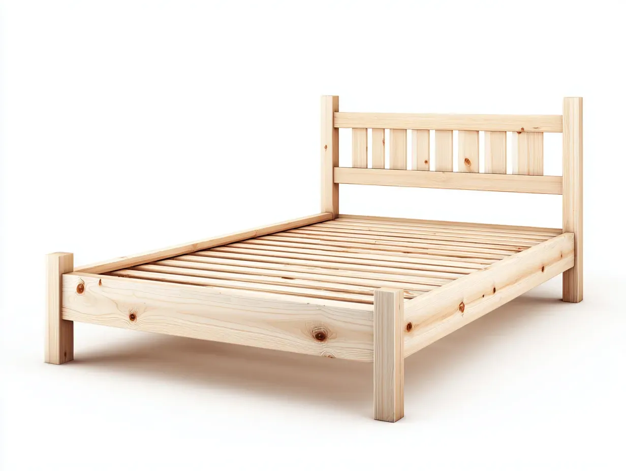 Lit double - bois massif - 208 x 162 x 88 cm - bois clair - style naturel minimaliste-Modiiohaus
