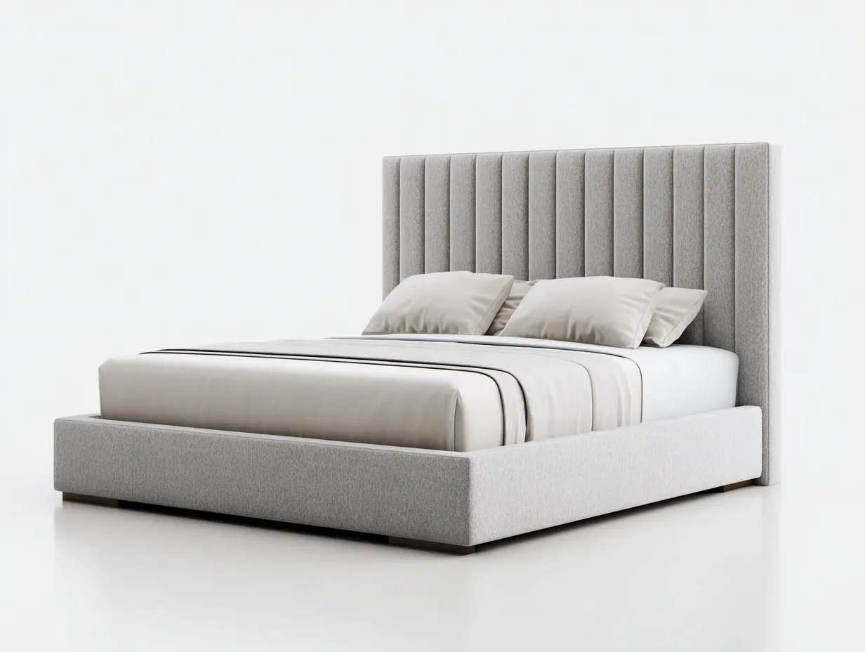 Lit double - bois-tissu - 218 x 171 x 112 cm - gris clair - style moderne-Modiiohaus