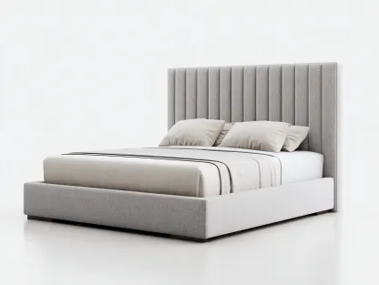 Lit double - bois-tissu - 218 x 171 x 112 cm - gris clair - style moderne-Modiiohaus