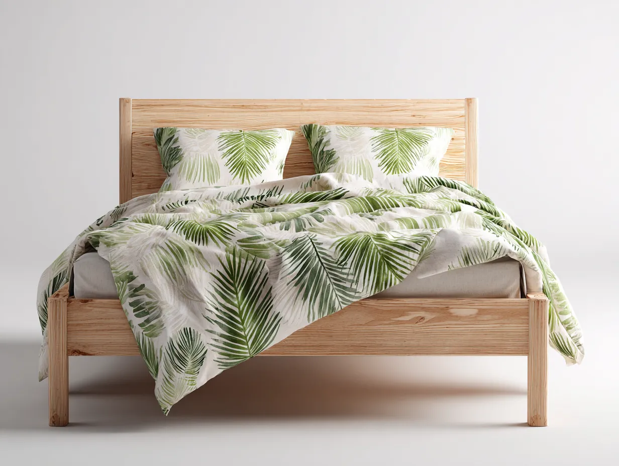 Lit double - bois massif - 214 x 170 x 98 cm - bois naturel - style scandinave épuré-Modiiohaus