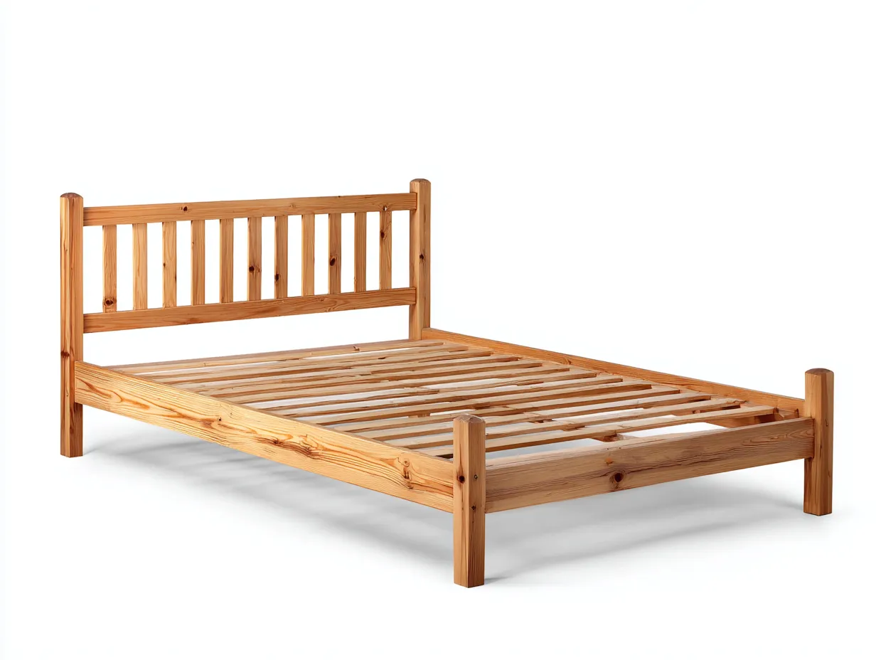 Lit double - bois massif - 210 x 165 x 90 cm - bois naturel - style rustique épuré-Modiiohaus