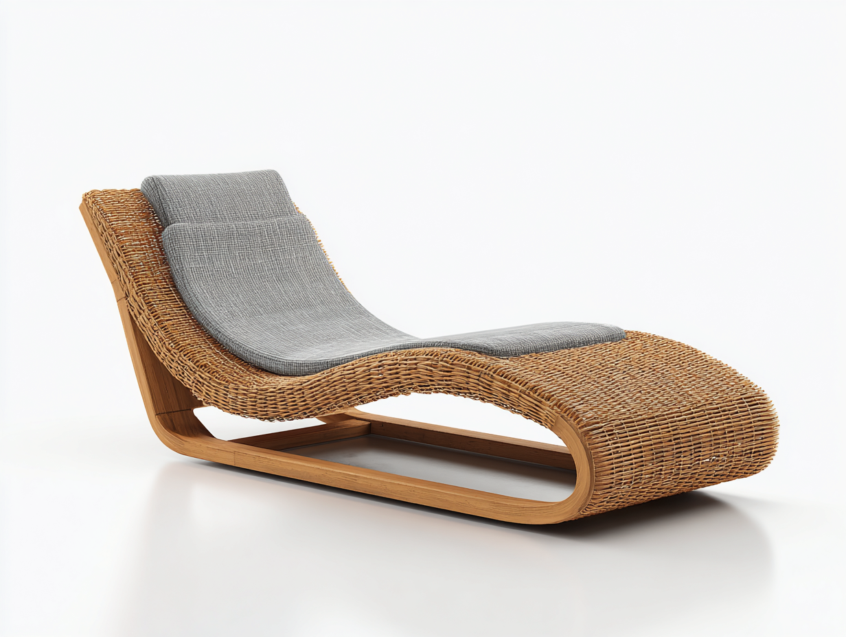 Bain de soleil - Rotin naturel-Bois-Polyester - 188 x 66 x 82 cm - Marron-Gris - Style design-Dosolialiving