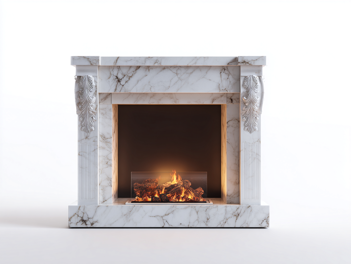 Cheminée électrique-Marbre reconstitué-MDF-140 x 32 x 110 cm-Blanc veiné-Style classique-Dosolialiving