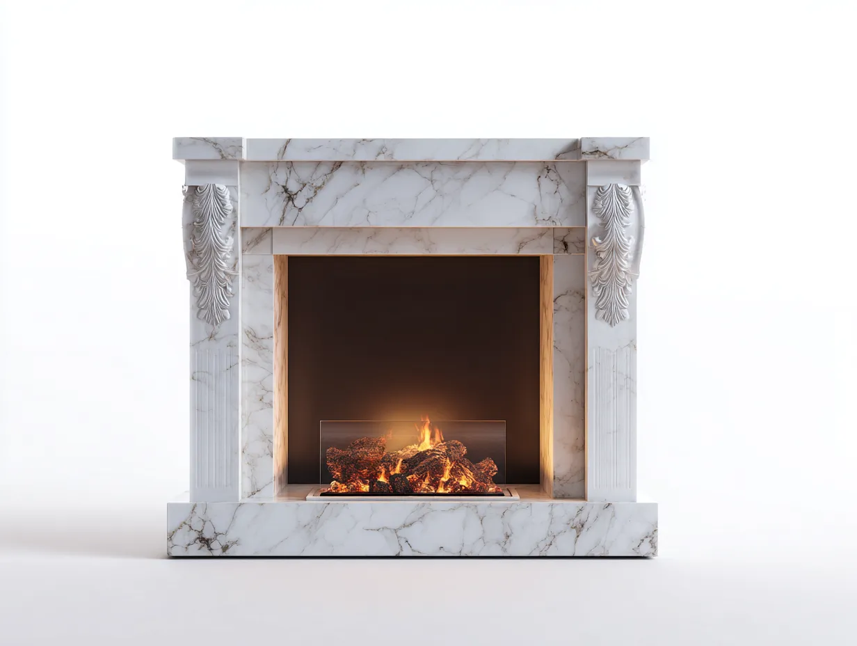 Cheminée électrique-Marbre reconstitué-MDF-140 x 32 x 110 cm-Blanc veiné-Style classique-Dosolialiving