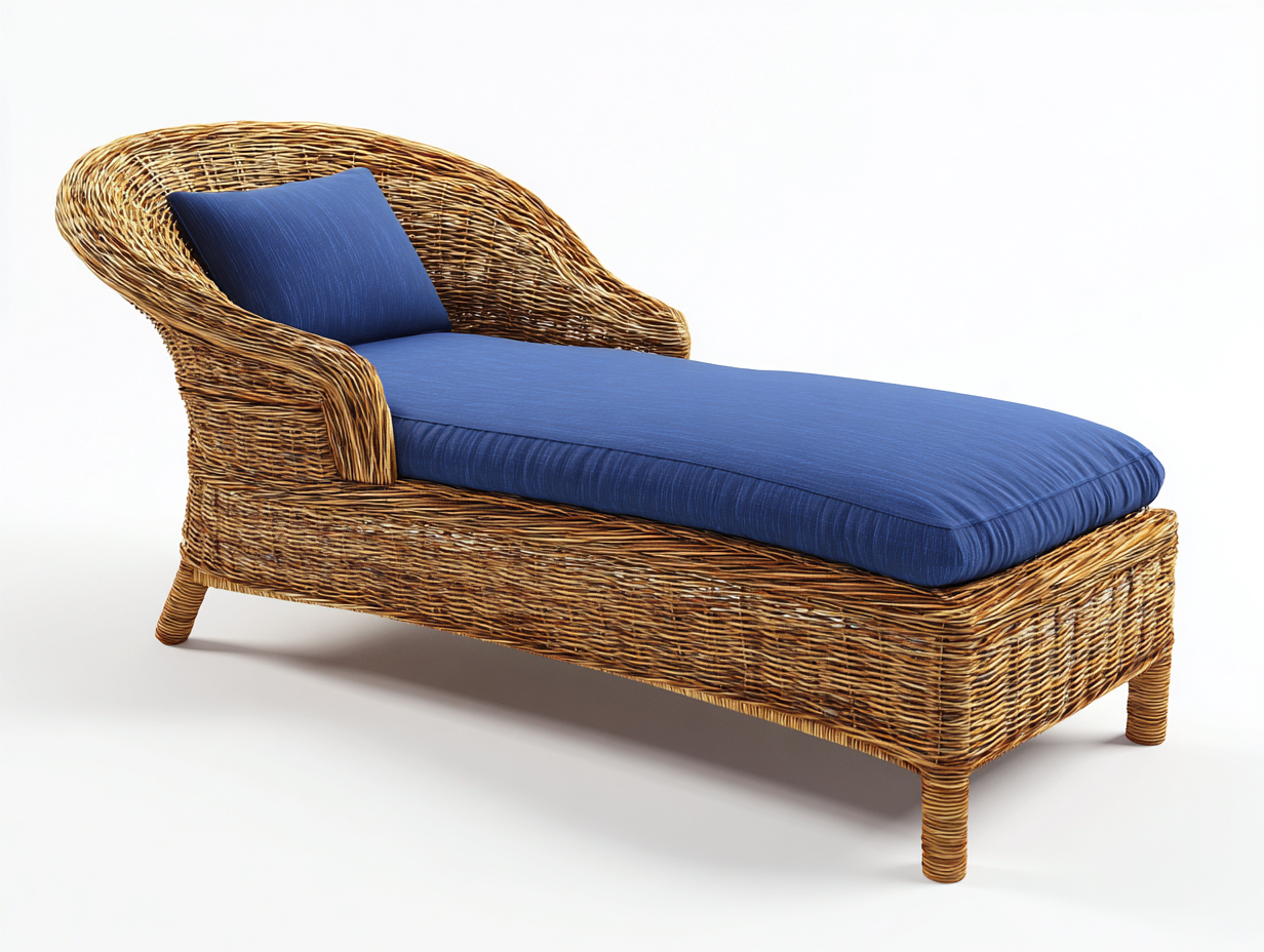 Bain de soleil - Rotin naturel-Polyester - 195 x 70 x 88 cm - Marron-Bleu - Style classique-Dosolialiving