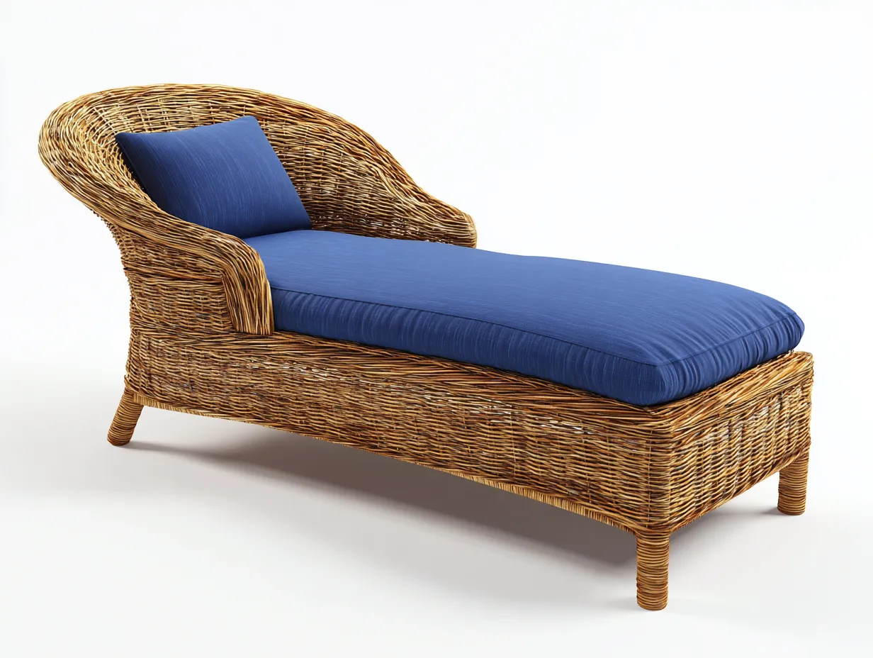 Bain de soleil - Rotin naturel-Polyester - 195 x 70 x 88 cm - Marron-Bleu - Style classique-Dosolialiving