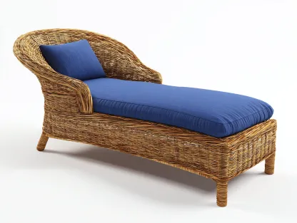 Bain de soleil - Rotin naturel-Polyester - 195 x 70 x 88 cm - Marron-Bleu - Style classique-Dosolialiving
