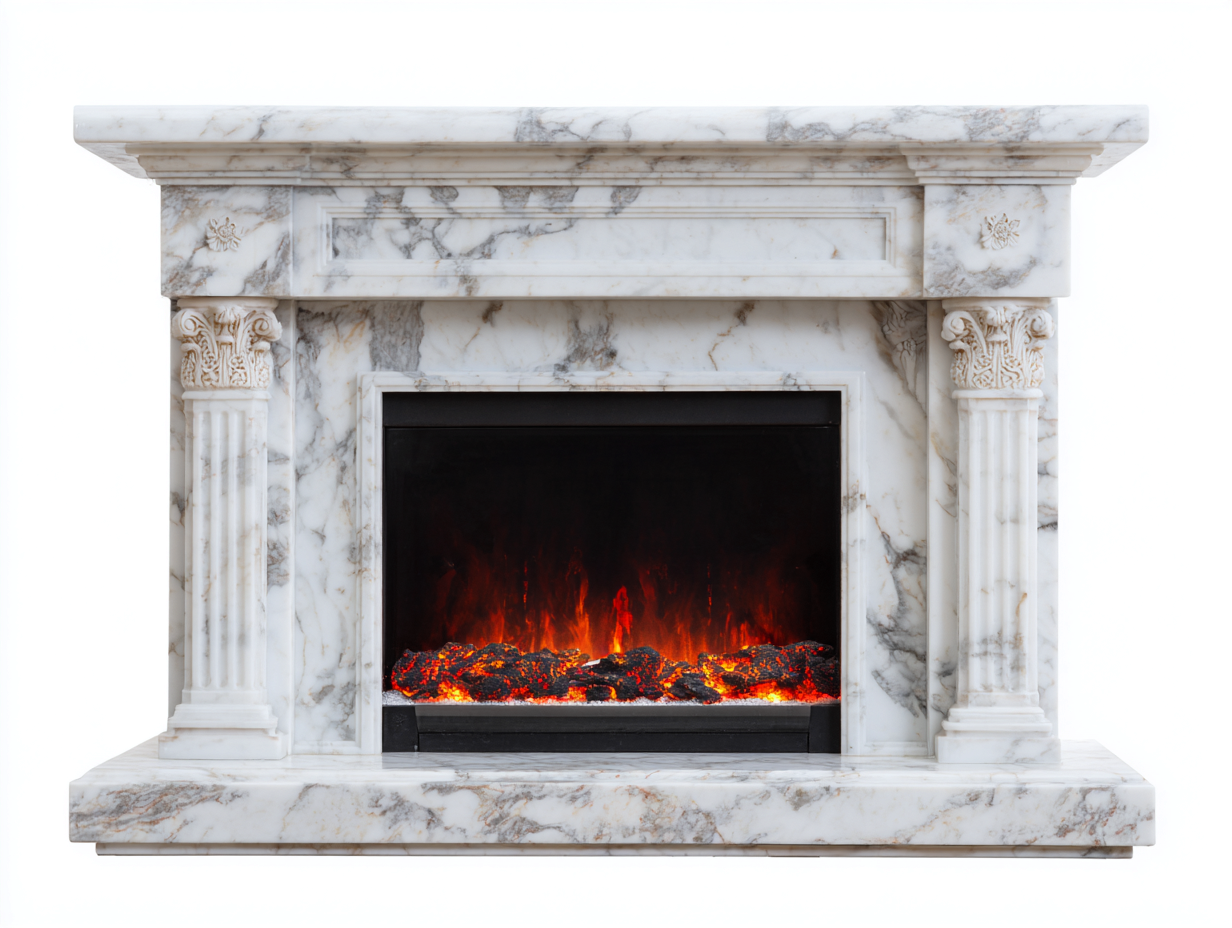 Cheminée électrique-Marbre reconstitué-MDF-152 x 37 x 116 cm-Blanc veiné-Style classique-Dosolialiving