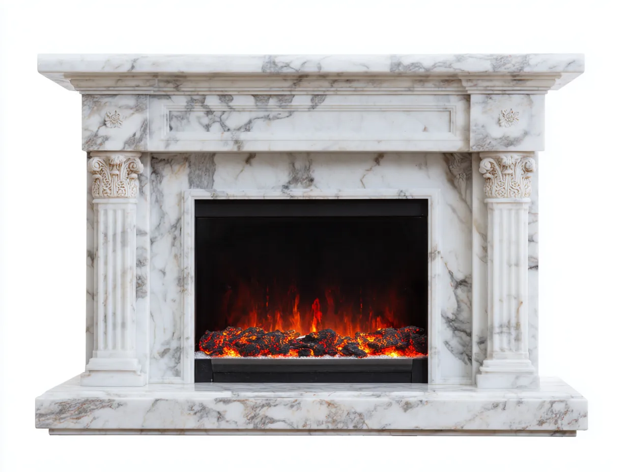 Cheminée électrique-Marbre reconstitué-MDF-152 x 37 x 116 cm-Blanc veiné-Style classique-Dosolialiving