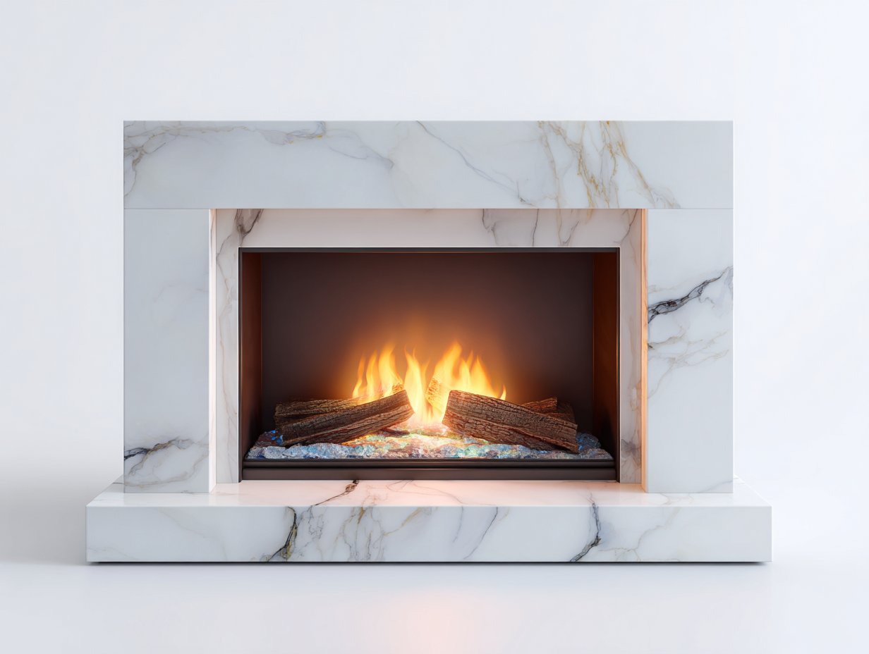 Cheminée électrique-Marbre reconstitué-MDF-134 x 31 x 92 cm-Blanc veiné-Style moderne-Dosolialiving