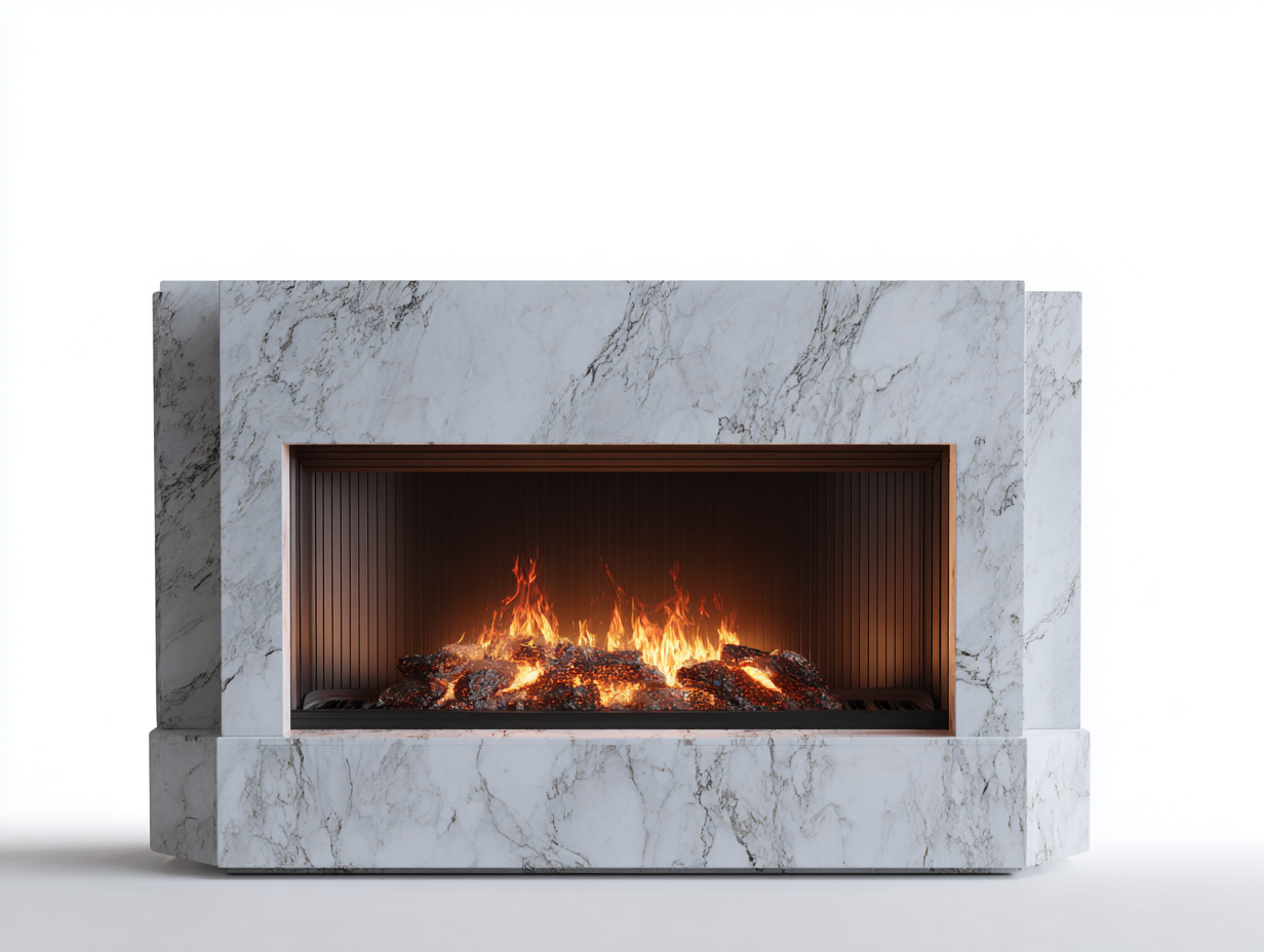 Cheminée électrique-Marbre reconstitué-MDF-168 x 40 x 98 cm-Blanc veiné-Style moderne-Dosolialiving