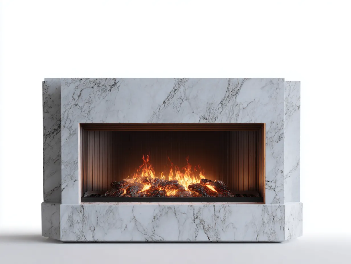 Cheminée électrique-Marbre reconstitué-MDF-168 x 40 x 98 cm-Blanc veiné-Style moderne-Dosolialiving