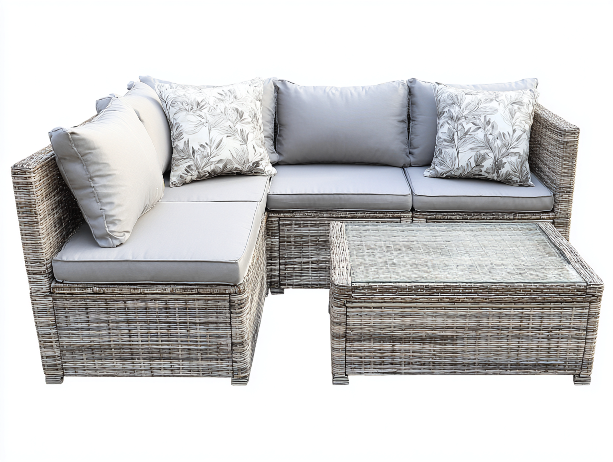 Canapé de jardin - résine tressée-verre-tissu - 202cm x 158cm x 80cm - gris-beige - style moderne-Dosolialiving