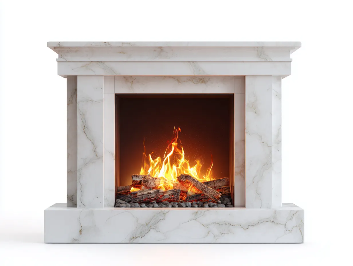 Cheminée électrique-Marbre reconstitué-MDF-142 x 34 x 100 cm-Blanc veiné-Style moderne-Dosolialiving