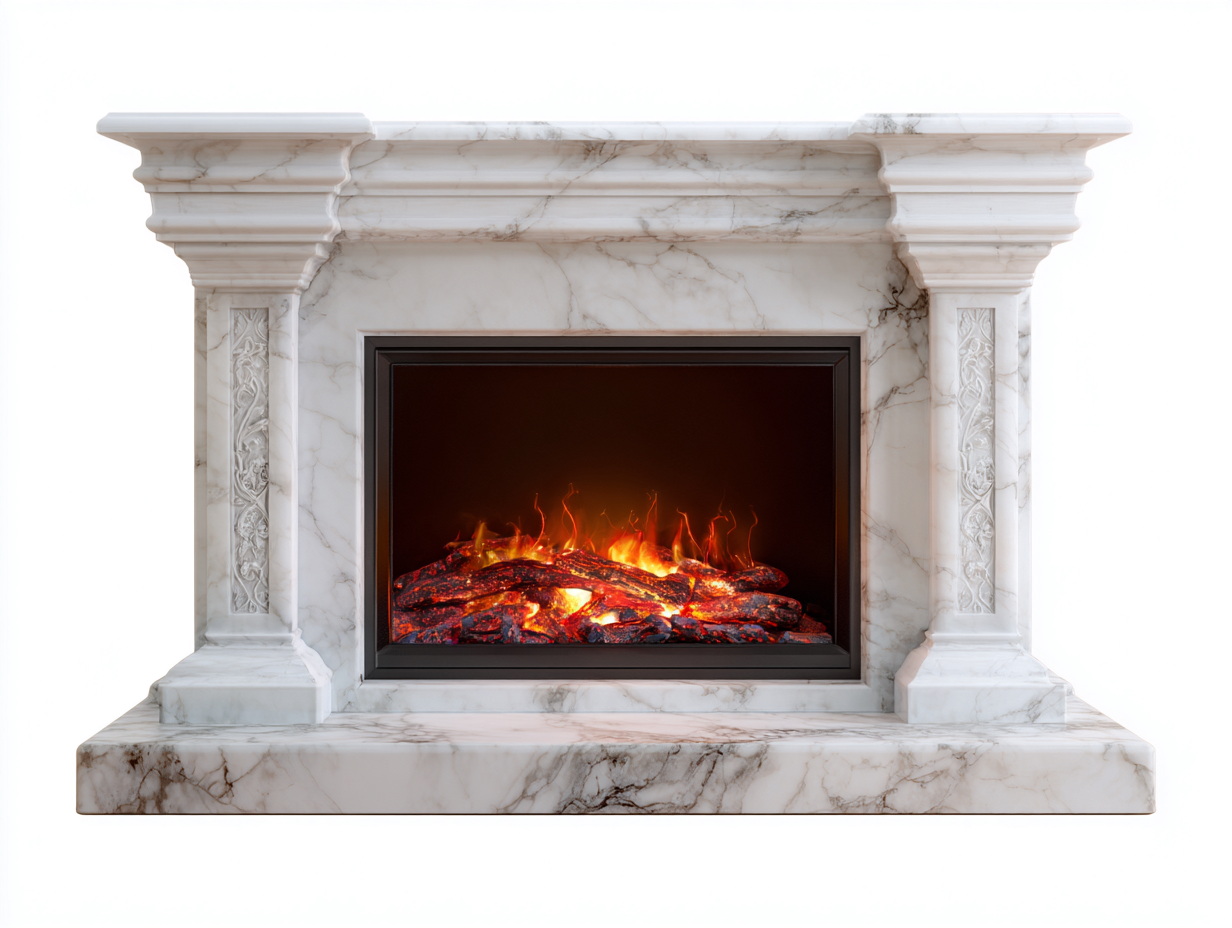 Cheminée électrique-Marbre reconstitué-MDF-146 x 33 x 107 cm-Blanc veiné-Style classique-Dosolialiving