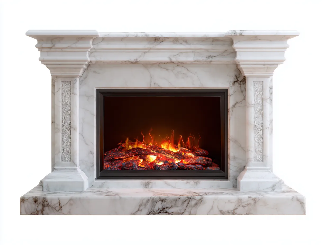 Cheminée électrique-Marbre reconstitué-MDF-146 x 33 x 107 cm-Blanc veiné-Style classique-Dosolialiving