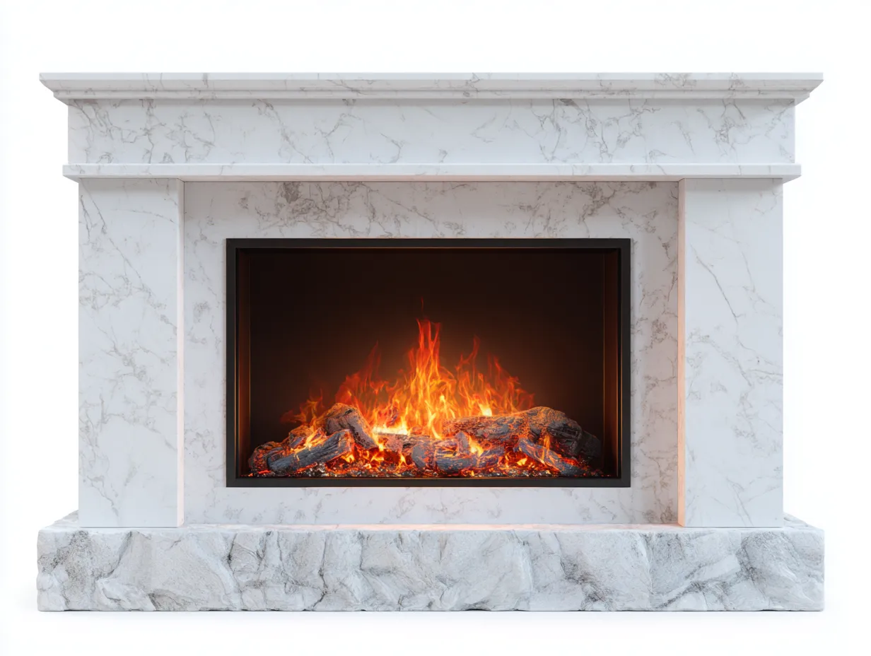 Cheminée électrique-Marbre reconstitué-MDF-160 x 39 x 102 cm-Blanc veiné-Style moderne-Dosolialiving