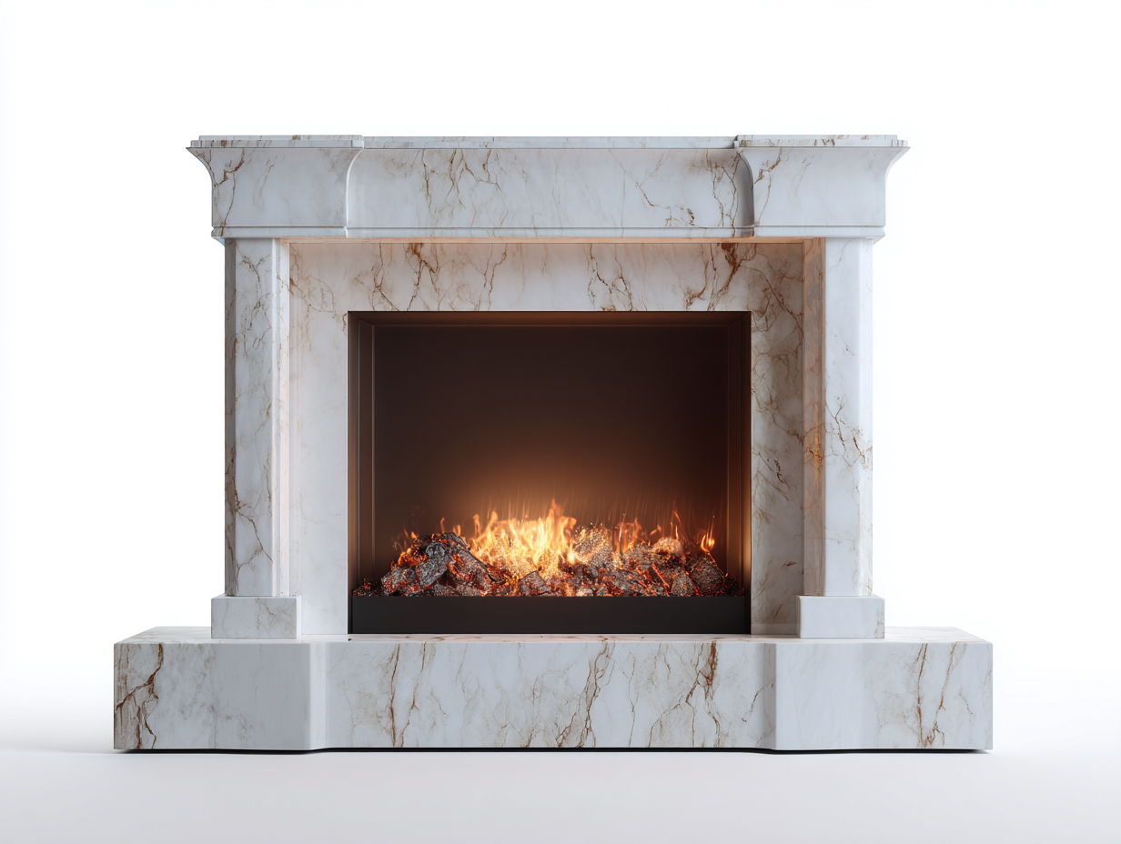 Cheminée électrique-Marbre reconstitué-MDF-148 x 36 x 112 cm-Blanc veiné-Style moderne-Dosolialiving