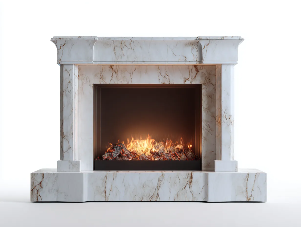 Cheminée électrique-Marbre reconstitué-MDF-148 x 36 x 112 cm-Blanc veiné-Style moderne-Dosolialiving