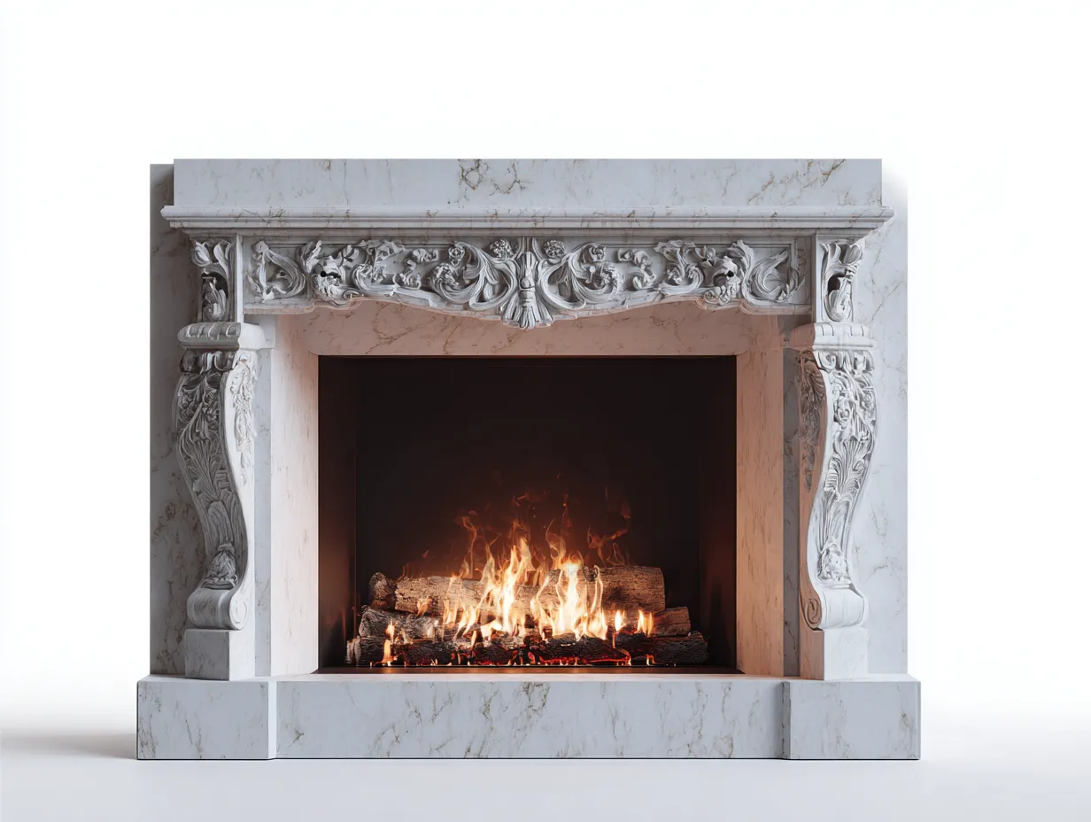 Cheminée électrique-Marbre reconstitué-MDF-132 x 34 x 108 cm-Blanc-Style classique-Dosolialiving
