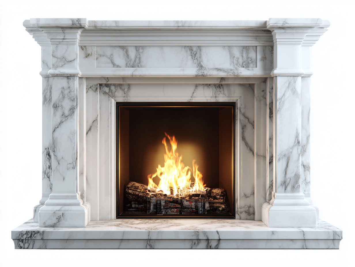 Cheminée électrique - pierre artificielle-verre-métal - 135x35x110 cm - blanc-gris marbré - style classique élégant-Dosolialiving