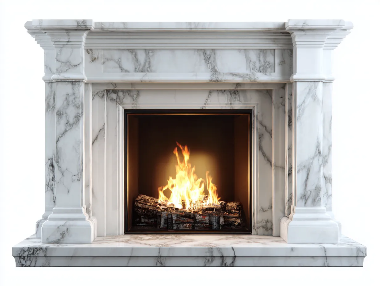 Cheminée électrique - pierre artificielle-verre-métal - 135x35x110 cm - blanc-gris marbré - style classique élégant-Dosolialiving