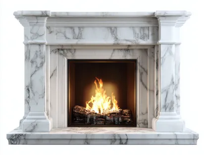 Cheminée électrique - pierre artificielle-verre-métal - 135x35x110 cm - blanc-gris marbré - style classique élégant-Dosolialiving