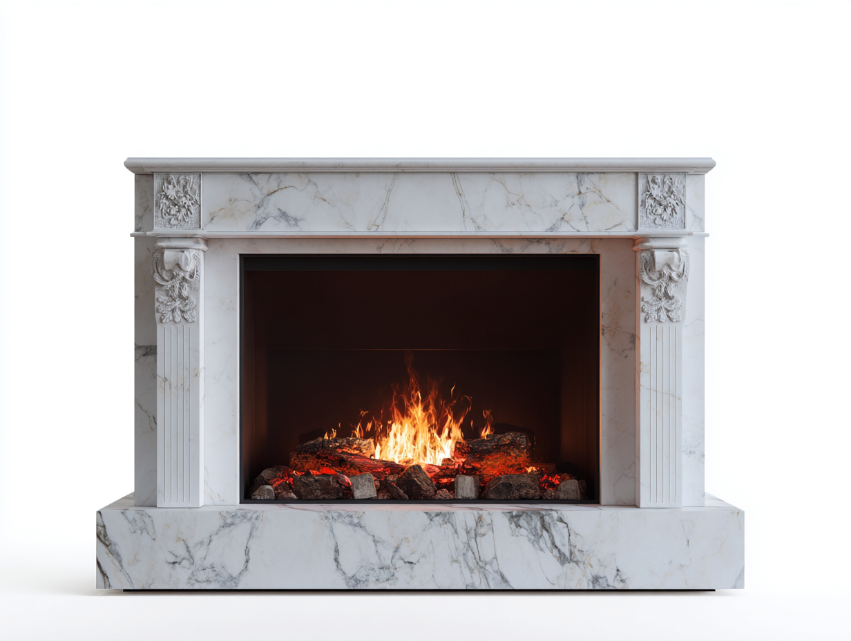 Cheminée électrique-Marbre reconstitué-MDF-156 x 38 x 115 cm-Blanc veiné-Style classique-Dosolialiving