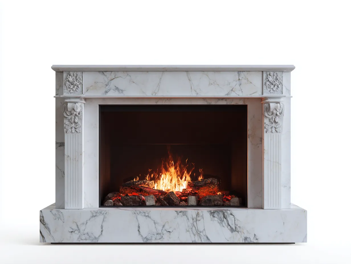 Cheminée électrique-Marbre reconstitué-MDF-156 x 38 x 115 cm-Blanc veiné-Style classique-Dosolialiving