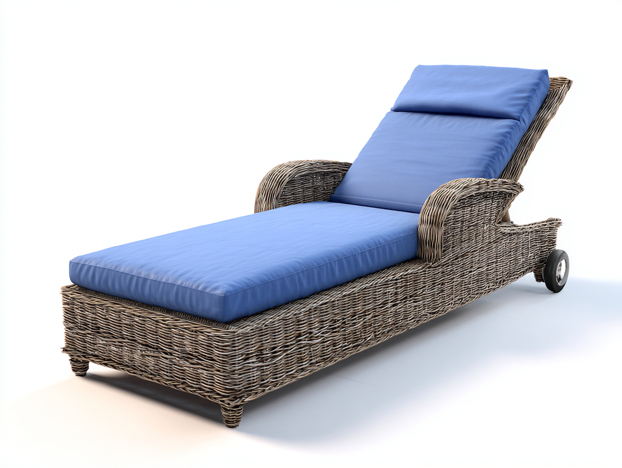 Bain de soleil - Rotin synthétique-Polyester - 197 x 68 x 91 cm - Marron-Bleu - Style contemporain-Dosolialiving