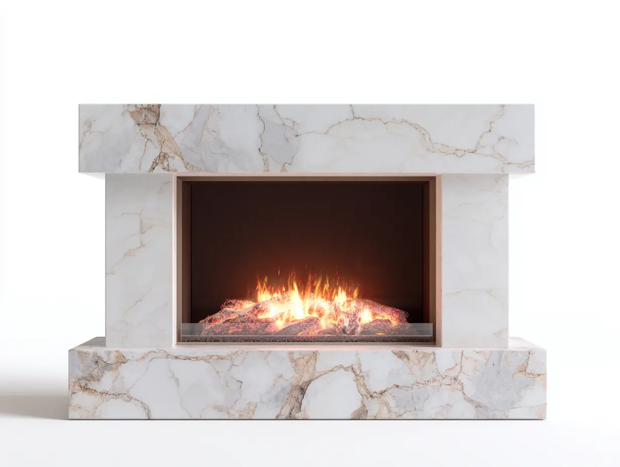 Cheminée électrique-Marbre reconstitué-MDF-150 x 36 x 96 cm-Blanc veiné-Style moderne-Dosolialiving