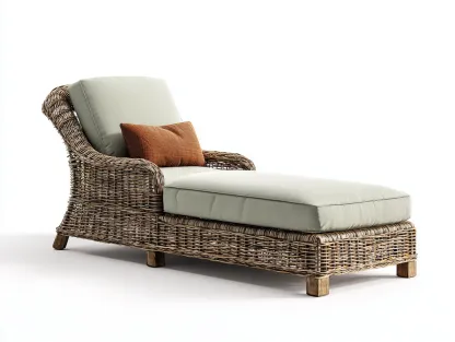 Bain de soleil - Rotin naturel-Bois-Polyester - 196 x 74 x 89 cm - Marron-Beige - Style classique-Dosolialiving