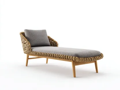 Bain de soleil - Rotin naturel-Bois-Polyester - 192 x 73 x 87 cm - Marron-Gris - Style naturel-Dosolialiving