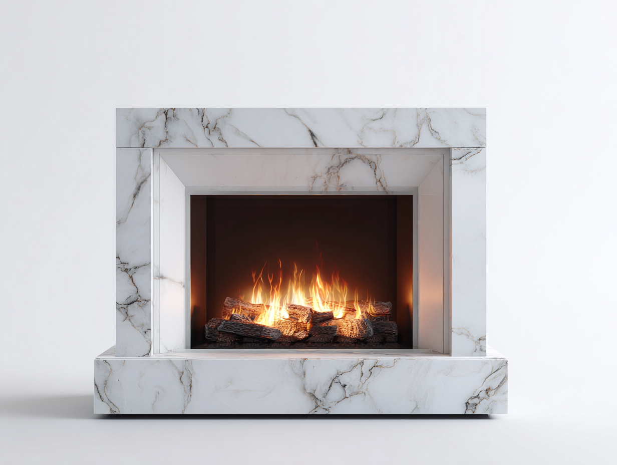 Cheminée électrique-Marbre reconstitué-MDF-128 x 30 x 95 cm-Blanc veiné-Style moderne-Dosolialiving