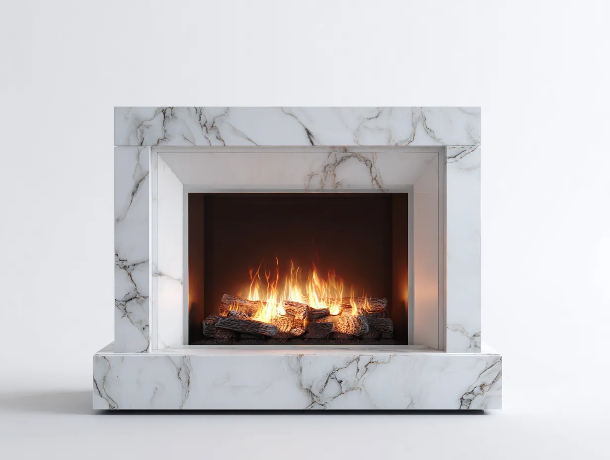 Cheminée électrique-Marbre reconstitué-MDF-128 x 30 x 95 cm-Blanc veiné-Style moderne-Dosolialiving