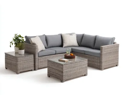 Canapé de jardin - résine tressée-verre-tissu - 236cm x 236cm x 84cm - gris-brun clair - style moderne-Dosolialiving