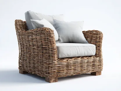 Fauteuil en rotin - rotin-tissu - 88 x 85 x 78 cm - naturel-gris - style naturel rustique contemporain-Vamonzadecor