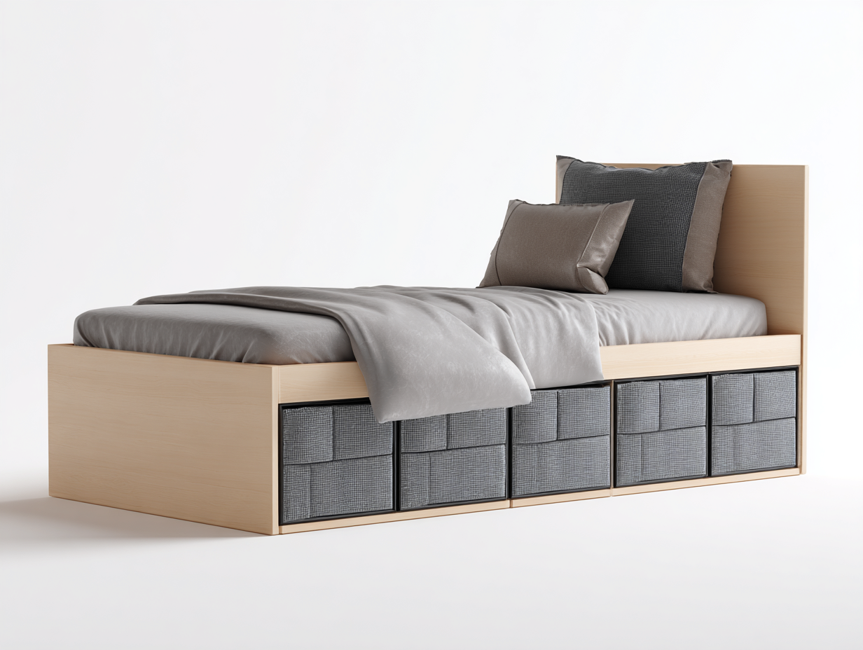 Lit simple-bois-textile-210 x 100 x 90 cm-chêne clair-gris foncé-style moderne-Vamonzadecor