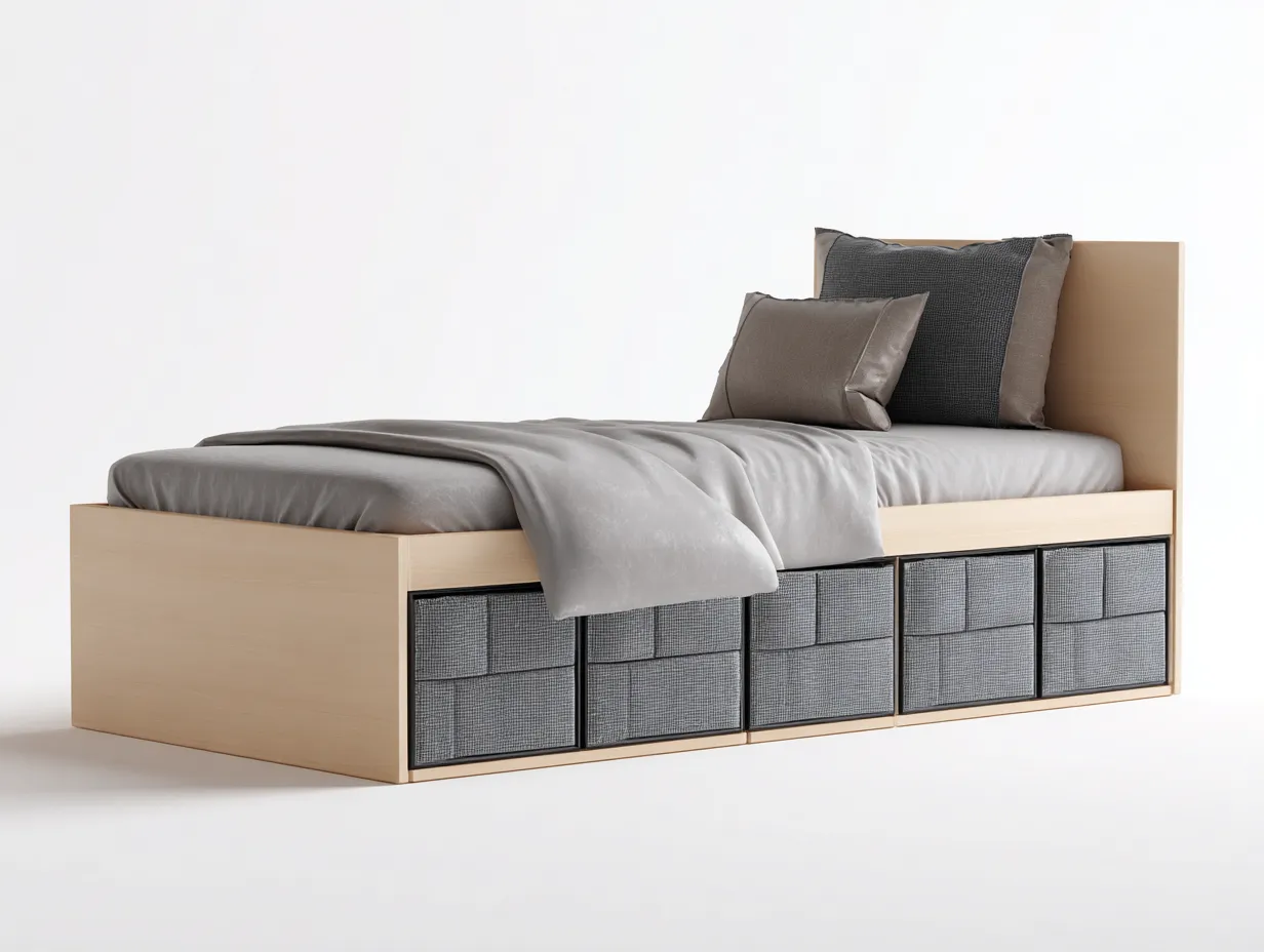 Lit simple-bois-textile-210 x 100 x 90 cm-chêne clair-gris foncé-style moderne-Vamonzadecor