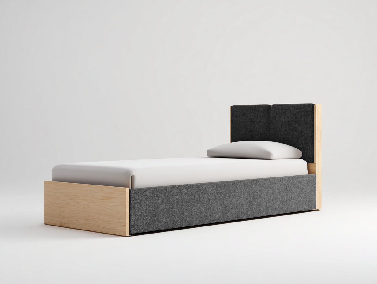 Lit simple-bois-textile-206 x 98 x 88 cm-chêne clair-gris foncé-style moderne-Vamonzadecor