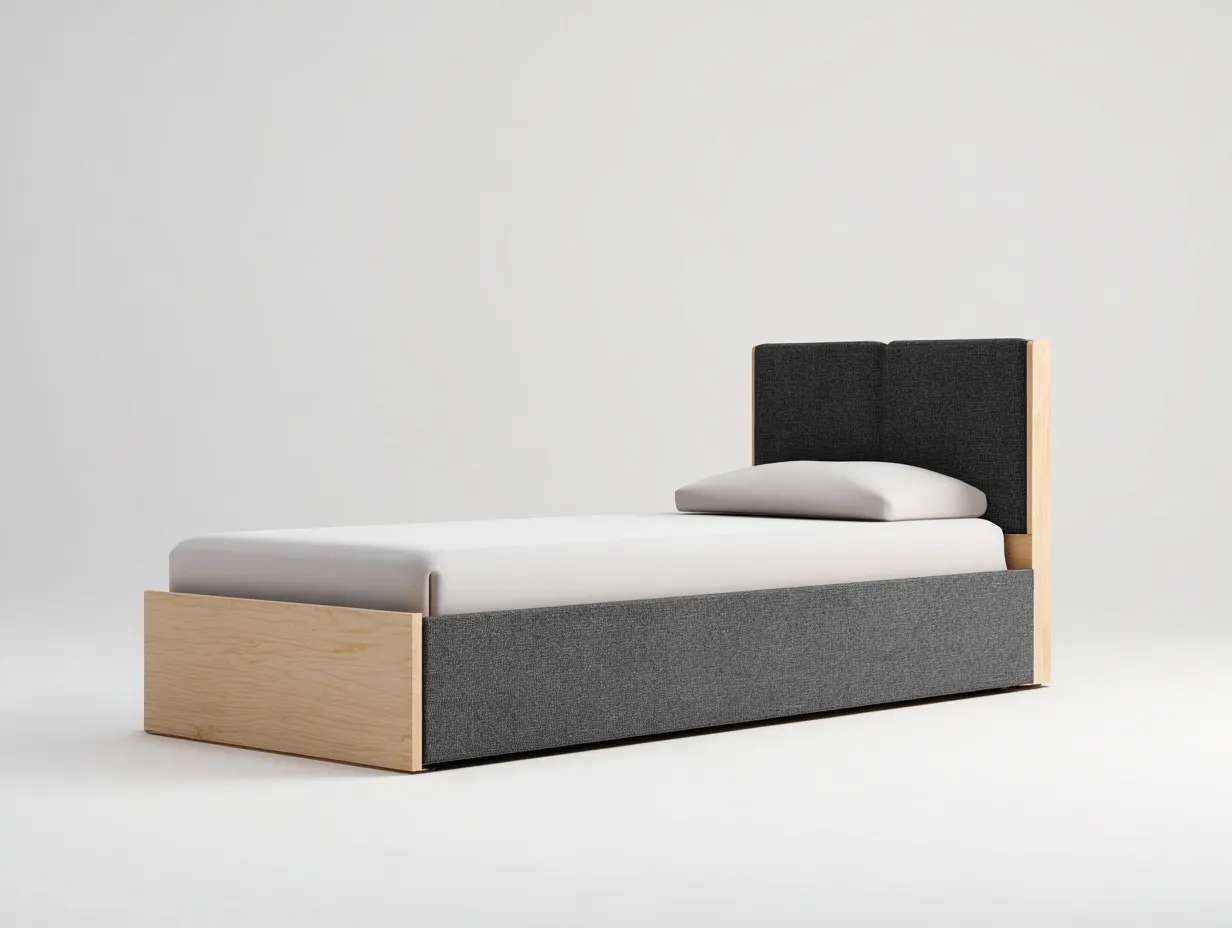 Lit simple-bois-textile-206 x 98 x 88 cm-chêne clair-gris foncé-style moderne-Vamonzadecor