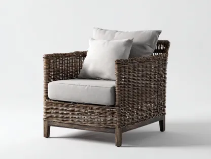 Fauteuil en rotin - rotin-tissu-bois - 90x84x86 cm - brun-gris clair - style naturel contemporain-Vamonzadecor