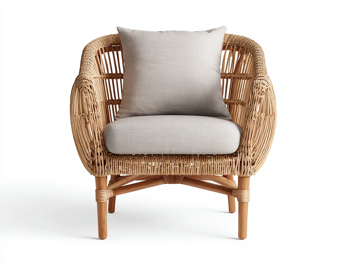 Fauteuil en rotin - rotin-tissu - 68 x 72 x 79 cm - naturel-beige - style naturel moderne-Vamonzadecor