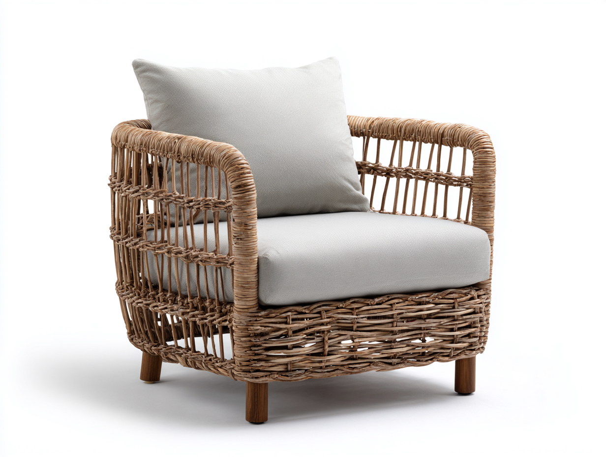 Fauteuil en rotin - rotin-tissu-bois - 75 x 79 x 82 cm - naturel-beige - style naturel moderne épuré-Vamonzadecor